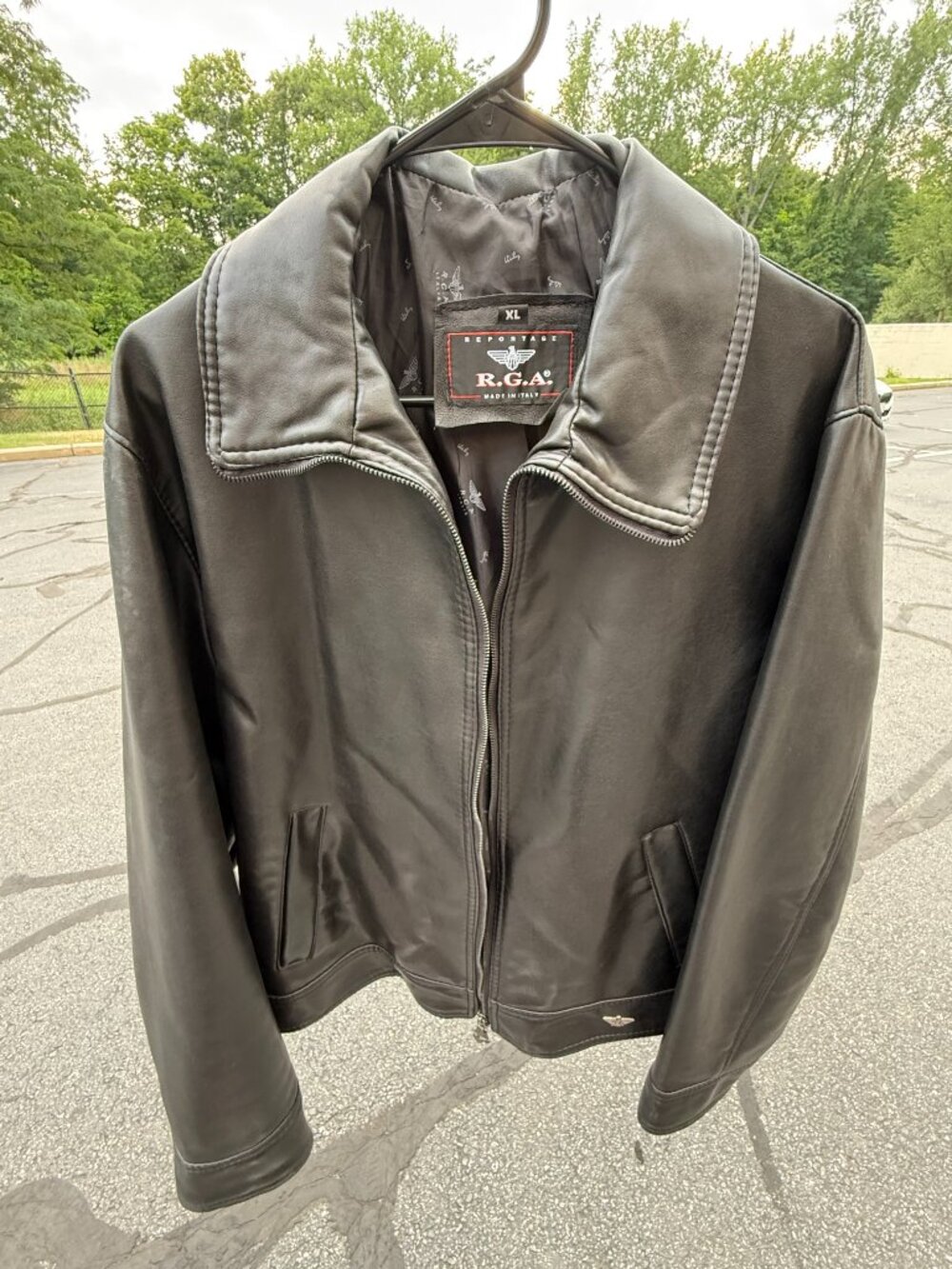 Vintage R.G.A. Reportage Black Leather Jacket Men's XL Made in Italy Moto Coat